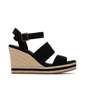 NWOT TOMS Madlyn Black Suede Wedge Sandals